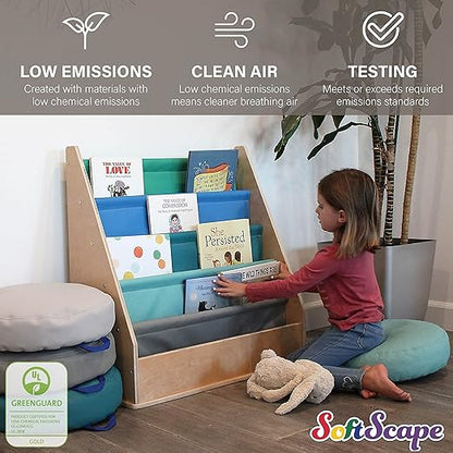 FDP Birch SoftScape Sling Book Display, 4-Shelf Vinyl Storage for Kid's Books and Magazines, Children's Furniture for Bedroom, Playroom, Daycare, Preschool or Classroom - Gray/Light Gray, 13745-GYLG