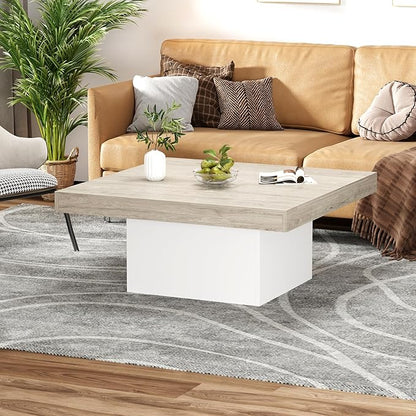 GarveeHome Square Coffee Table with Led Lights, 35 inch Living Room Tables, Modern Coffee Tables with Plug-in 16-Color LED Lights, Cocktail Table for Home Office, Apartment, Reading Room