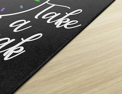 Flagship Carpets Take A Break Childrens Time Clock Classroom Entryway or Home Door Mat or Small Area Rug, 30" x 30", Black