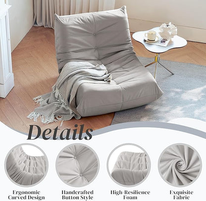Bean Bag Chair, Fireside Chair Bean Bag Sofa for Adults, Bean Bag Chairs for Teens with High-Resilience Foam, Memory Foam & Non-Slip Base Bean Bag for Living Room, Bedroom, Office (Suede, Light Gray)