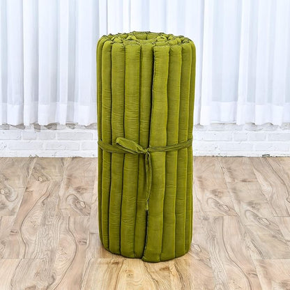 Leewadee - Foldable Floor Mattress - Japanese Roll Up Futon -Trifold Tatami Mat- Guest Floor Bed - Camping Mattress - Thai Massage Mat, Kapok Filled, 75 x 28 inches, Green