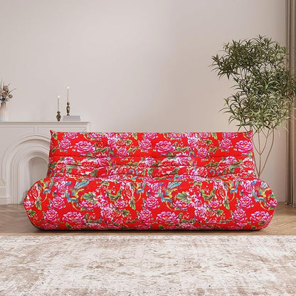 Big Bean Bag Chairs for Adults, 3 Seater Large Bean Bag Sofa, Fireside Chair Lazy Sofa Chair with High Density Comfortable Foam, Modern Bean Bag for Living Room, Bedroom, Office (Flower)