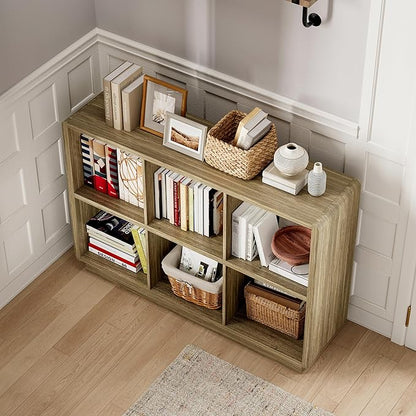 ChooChoo 6 Cube Storage Organizer, Wooden Bookcase with Storage, Cube Storage Bookshelf for Bedroom and Home Office, Rustic Oak