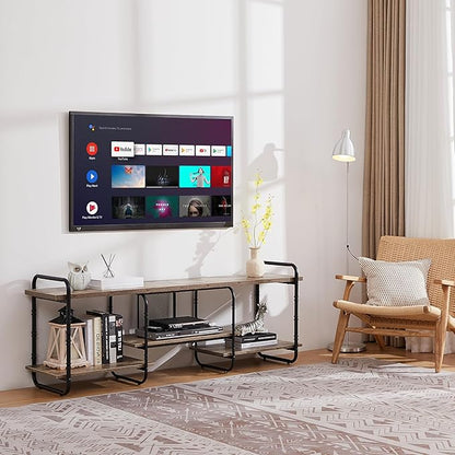 VECELO TV Stands for 65 Inch,Entertainment Center/Media Console Table with Adjustable Storage Shelves for Living Room/Bedroom,Grey