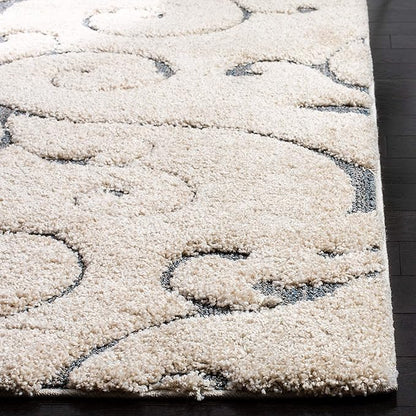 SAFAVIEH Florida Shag Collection Runner Rug - 2'3" x 11', Beige & Blue Grey, Scroll Design, Non-Shedding & Easy Care, 1.2-inch Thick Ideal for High Traffic Areas in Living Room, Bedroom (SG455-1155)
