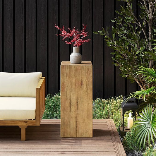 Christopher Knight Home Bard 33.75" Square Living Room Side Table, Wood-Like Distressed Finish End Table, Decorative Accent Table for Indoor Outdoor Usage, Space Saving Furniture, Natural