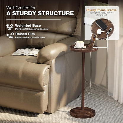 BLUEWEST Drink Table, 24.4" Tall Compact Side Table with Phone Slot and Weighted Base, Durable Pedestal Table Accent for Living Room, Bedroom, or Office, Martini and Cocktail