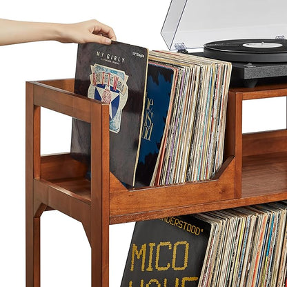 Crosley Furniture Asheville Mid-Century Modern Media Console Record Player Stand, Storage for Vinyl Records, Medium, Walnut