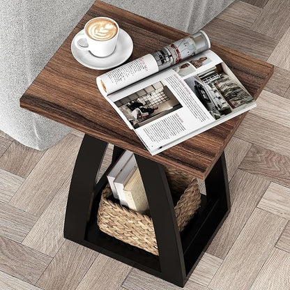 End Tables Living Room. Side Table Beside Sofa. Modern End Table for Living Room. Couch Side Table with Shelf. Black-Brown Wood Side Tables