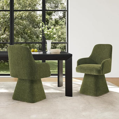 Swivel Dining Chairs Set of 4, Mid Century Modern Chairs Fabric Upholstered Armchair with Armrest & Ergonomic Backrest for Dining Room, Kitchen, Bedroom, Living Room, Green, 4 Boxs