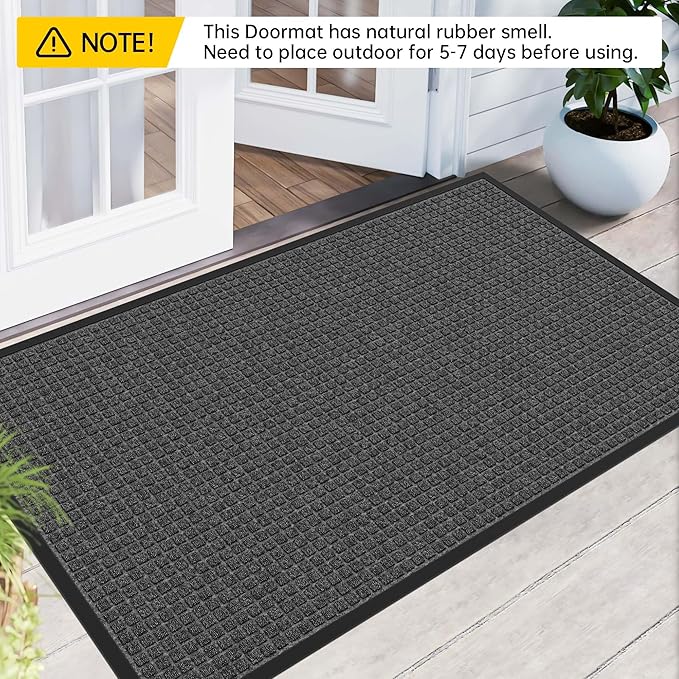 Sturdy Front Door Mat Outside Entrance, 4' x 2' All-Season All-Weather Doormat Waterproof, Stain and Fade Resistant, Natural Rubber Indoor Outdoor Welcome Door Mat Trap Dirt