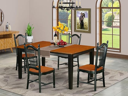 East West Furniture QUDO5-BCH-W 5 Piece Modern Dining Table Set Includes a Rectangle Wooden Table with Butterfly Leaf and 4 Dining Room Chairs, 40x78 Inch, Black & Cherry