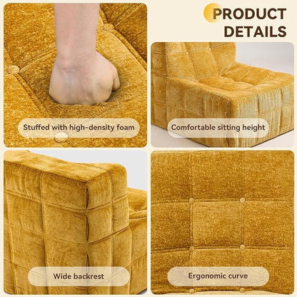 Bean Bag Chair, Soft Chenille Pre-Filled Lazy Chair Floor Sofa Bean Bag Chair for Adults and Teens, Accent Chair for Living Room Bedroom Apartment (Yellow)
