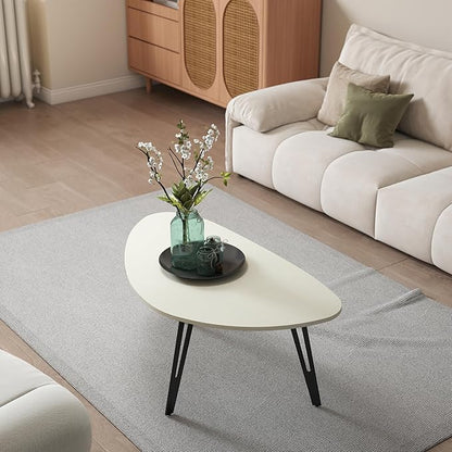 Manora Small Oval Coffee Table White, Modern Coffee Tables for Living Room, Office Coffee Table Small Space, Minimalist Center Table, Tea Table, Easy Assembly