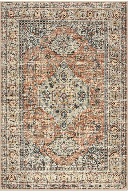 Lahome Oriental Door Mat Indoor Entrance, 2x3 Washable Indoor Rugs for Entryway Soft Small Kitchen Rugs Non Slip Ultra-Thin, Vintage Door Mat Carpet for Bedroom Bathroom, Peach/Orange