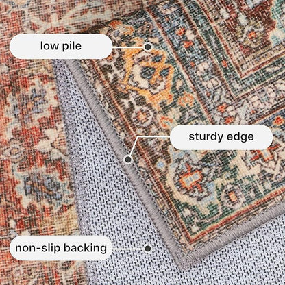 GENIMO 2x7 Runner Rugs for Hallway, Machine Washable Non Slip Vintage Rugs, Low Pile Lightweight Soft Print Rug for enrtyway, Corridor, Home Office, Kitchen, Terracotta Indigo