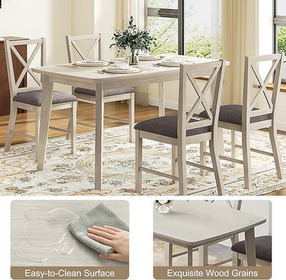 47'' Solid Wood Dining Table for 4-6, Farmhouse Kitchen Table for Kitchen, Dining Room, Restaurant, Natural Eco-Friendly, Washed Gray