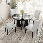 Ball & Cast Dining Table Set for 4 W/ 4 Upholstered Chairs,5 Piece Dining Table W/ 43" Round Faux Marble Table,Kitchen Table and Chairs for Living Room,Dining Room,Restaurant,Beige+Black