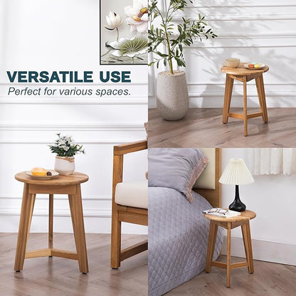 Round Side Table – Acacia Wood End Table for Living Room or Bedroom – Light Natural Wood Finish, Compact Nightstand or Accent Table for Sofas & Beds (13x16 x13 Inches)