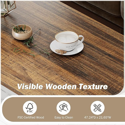 Farmhouse Coffee Table with Drawers 47 in Living Room Tables with Storage, Wooden Rustic Center Table for Reading Playing Room Home Accent Table for Dining Room Apartment, Antique White Walnut
