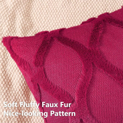 decorUhome Throw Pillow Covers 26x26 Inch Set of 2, Soft Plush Faux Fur Wool Burgundy Couch Pillow Covers, Decorative Neutral Pillow Cases for Bed Sofa Living Room Home Decor