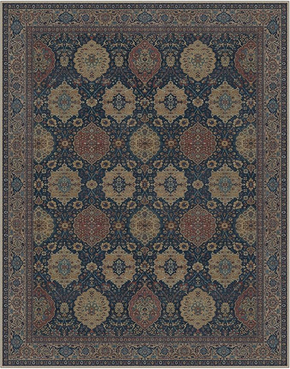 8X10 Area Rugs Machine Washable Rugs for Living Room, Vintage Boho Large Rugs for Bedroom Dining Room, Non Slip Indoor Soft Distressed Lightweight Thin Low Pile Carpet, Navy Tan