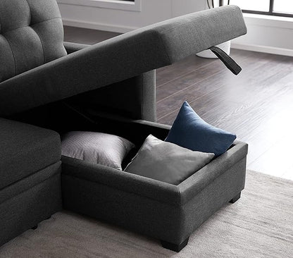 Devion Furniture Maison 4-in-1 Convertible L Shaped Couch with Pull Out Bed and Storage, Sectional Sleeper Sofa with Reversible Chaise for Living Room, Apartment, Bedroom, Office
