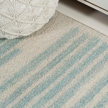 JONATHAN Y Khalil Modern Berber Stripe Cream/Turquoise Runner Rug, 2x8, Contemporary, Bohemian, Easy-Cleaning for Living Room, Bedroom, Kitchen, Pet Friendly, Non-Shedding (MOH207B-28)