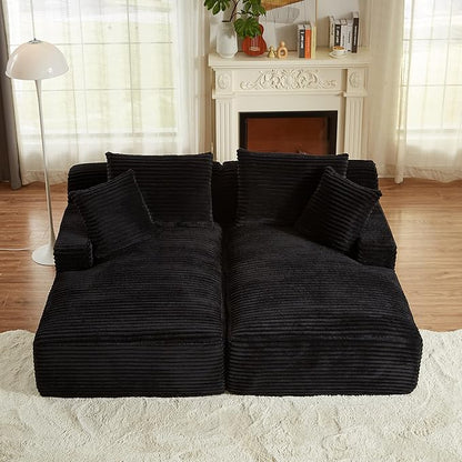 ERYE 79" Oversized Double Chaise Lounge Indoor Sleeper Recliner Sofabed with 4 Pillows, Fluffy Corduroy Loveseat Sleeper Chaise Daybed 2 Pieces Boneless Chair Sofa Bed for Living Room Bedroom Reading