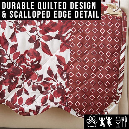Great Bay Home Patchwork Scalloped Printed Furniture Protector Stain Resistant Loveseat Cover (Loveseat, Burgundy)