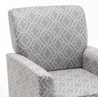 Container Furniture Direct Contemporary Accent Arm Chair with Birch Wood Frame and Velvet Upholstery, Armchair for Office and Living Room Decor, Removable Cushions, 03 Printed Fabric