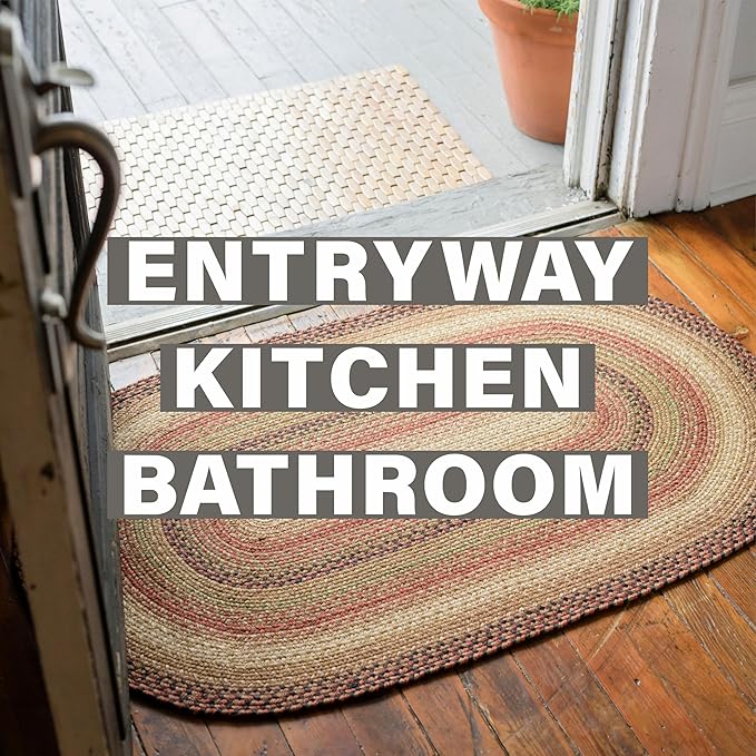 Homespice 20x30” Brown Oval Braided Rug. Gingerbread Brown Jute Oval Rug. Uses- Entryway, Kitchen Rugs, Bathroom Rugs. Reversible, Rustic, Country, Primitive, Farmhouse Decor Rug