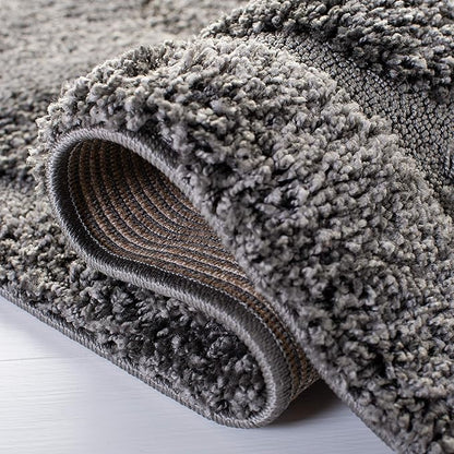 SAFAVIEH Florida Shag Collection Area Rug - 5' Square, Grey, Scroll Design, Non-Shedding & Easy Care, 1.2-inch Thick Ideal for High Traffic Areas in Living Room, Bedroom (SG455-8013)