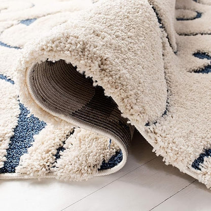 SAFAVIEH Florida Shag Collection Accent Rug - 3'3" x 5'3", Cream & Blue, Scroll, Non-Shedding & Easy Care, 1.2-inch Thick Ideal for High Traffic Areas in Entryway, Living Room, Bedroom (SG455-1165)