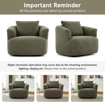Merax Modern Cozy Chenille 360° Swivel Sofa Chair w/a Throw Pillow, 38.2" Upholstered Leisure Barrel Accent Armchair with Deep Seating for Living Room Bedroom,Office, Hotel, Easy Assemble, Green