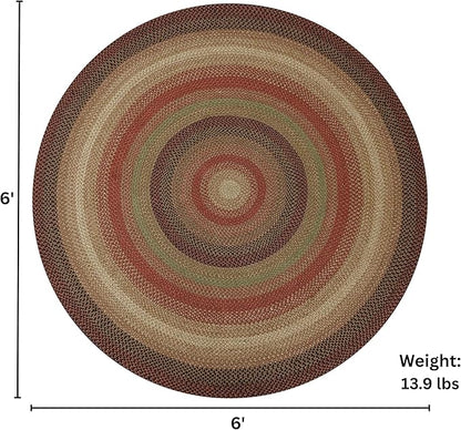 Gingerbread Brown Round Braided Rugs, Jute, 6' - Perfect Country Decor for Living Room, Dining Room, Everywhere
