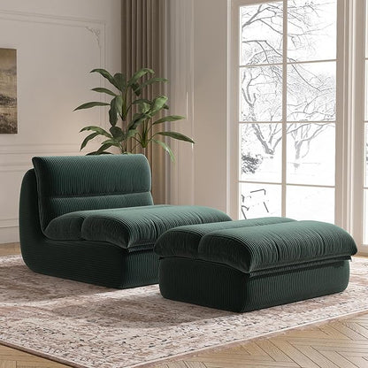 Bean Bag Chair with Ottoman, Cozy Comfy Reading Nook Chairs, Ultra Soft Corduroy Fabric Bean Bag Chairs for Adults, Reading Chair with Ottoman for Living Room, Bedroom Apartment (Green)