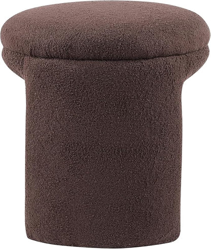 Furniture of America Rami Modern 18-inch Solid Wood Upholstered Ottoman with Pedestal Base, Vanity Stool Chair, Small Foot Stool for Bedroom, Living Room, Entryway, Brown
