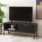 SAFAVIEH Lylia TV Stand for up to 55" Flatscreen – Black with Black Legs & Gold Handle, 1 Sliding Door, 1 Open Shelf, Entertainment Media Console (MED9617B)