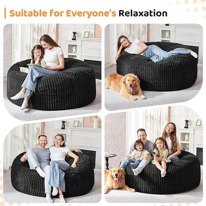 HABUTWAY 5FT Bean Bag Chair, 5' Large Bean Bag Chairs for Adults with Removable Stripe Plush Cover, Memory Foam Beanbag Chair for Living Room Bedroom Dorm (Black)