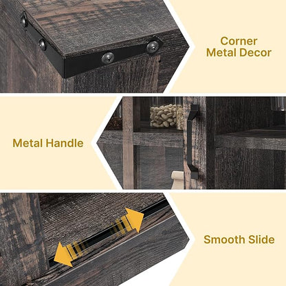DWVO Farmhouse Coffee Bar Cabinet, Sideboard Buffet Cabinet with Drawer & Adjustable Shelves, Storage Cabinet with Sliding Barn Door for Kitchen and Living Room, Dark Rustic Oak