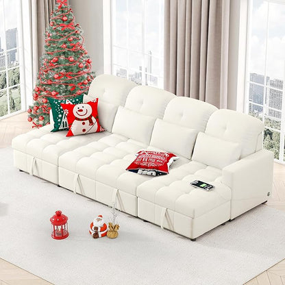 Ball & Cast 110.2" Oversized Versatile Sectional Sleep Sofa with Two USB Ports,U-Shape 4 Seat Pull-Out Couch w/Double Storage Chaise Lounges,for Living Room,Apartment,Office,Beige