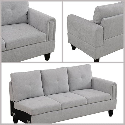 L Shaped Couch Sectional Couches with Chaise, 3 Pieces Modular Convertible Sofa for Living Room Furniture Sets and Small Apartment, Grey
