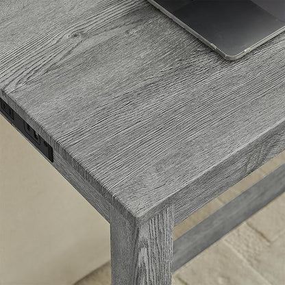 KEIKI 4-Piece Bar Table Set with Charging Station - 59" Industrial Kitchen Table & 3 Upholstered Stools, USB/Type-C/AC Outlets, Solid Wood Frame - for Dining Room, Apartment, Living Room (Grey)