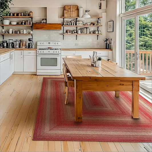 Homespice Apple Pie Jute Red 4x6' Braided Area Rug for Living Room, Bedroom and Dining Room. Pet Friendly. Decor Styles- Farmhouse Rug, Rustic, Vintage, Cottage, Primitive, Country, Boho Rug