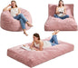 Hobestluk Bean Bag Chair Convertible Beanbag Chairs for Adults, 3 in 1 Bean Bags with Plush Chevron Cover, Adult Bean Bag Chair for Living Room, Bedroom (Pink, Twin)