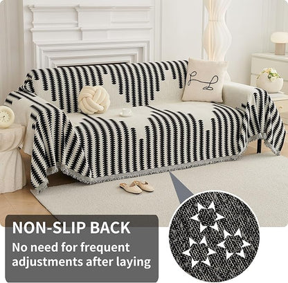 HAOMAIJIA Boho Sofa Covers Couch Covers for 3 Cushion Couch Sofa Pet Friendly Soft Thick Non Slip Couch Cover for Dogs Washable Sectional Couch Covers L Shape Furniture Protector (Black, 91"x134")