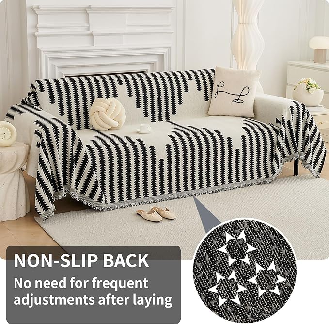 HAOMAIJIA Boho Sofa Covers for 3 Cushion Couch - Pet Friendly Soft Thick Non Slip Cover for Dogs - Washable Sectional L Shape Furniture Protector (Black, 71"x134")