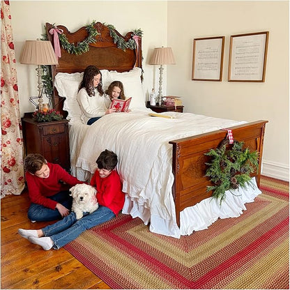 Homespice Cider Barn Cranberry Red Braided Area Rugs, Jute, 5x8' Rectangle - Perfect Country Primitive Decor for Dining Room, Bedroom, Everywhere