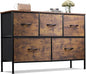 WLIVE Dresser for Bedroom with 5 Drawers, Long Fabric Dresser, Storage Drawer Unit with Fabric Bins for Closet, Hallway, Rustic Brown Wood Grain Print, Size L